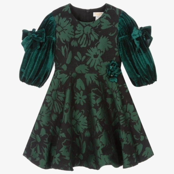 David Charles Girls 2 YRS Green Brocade Dress Jacquard Special Occasion Holiday - Picture 14 of 15